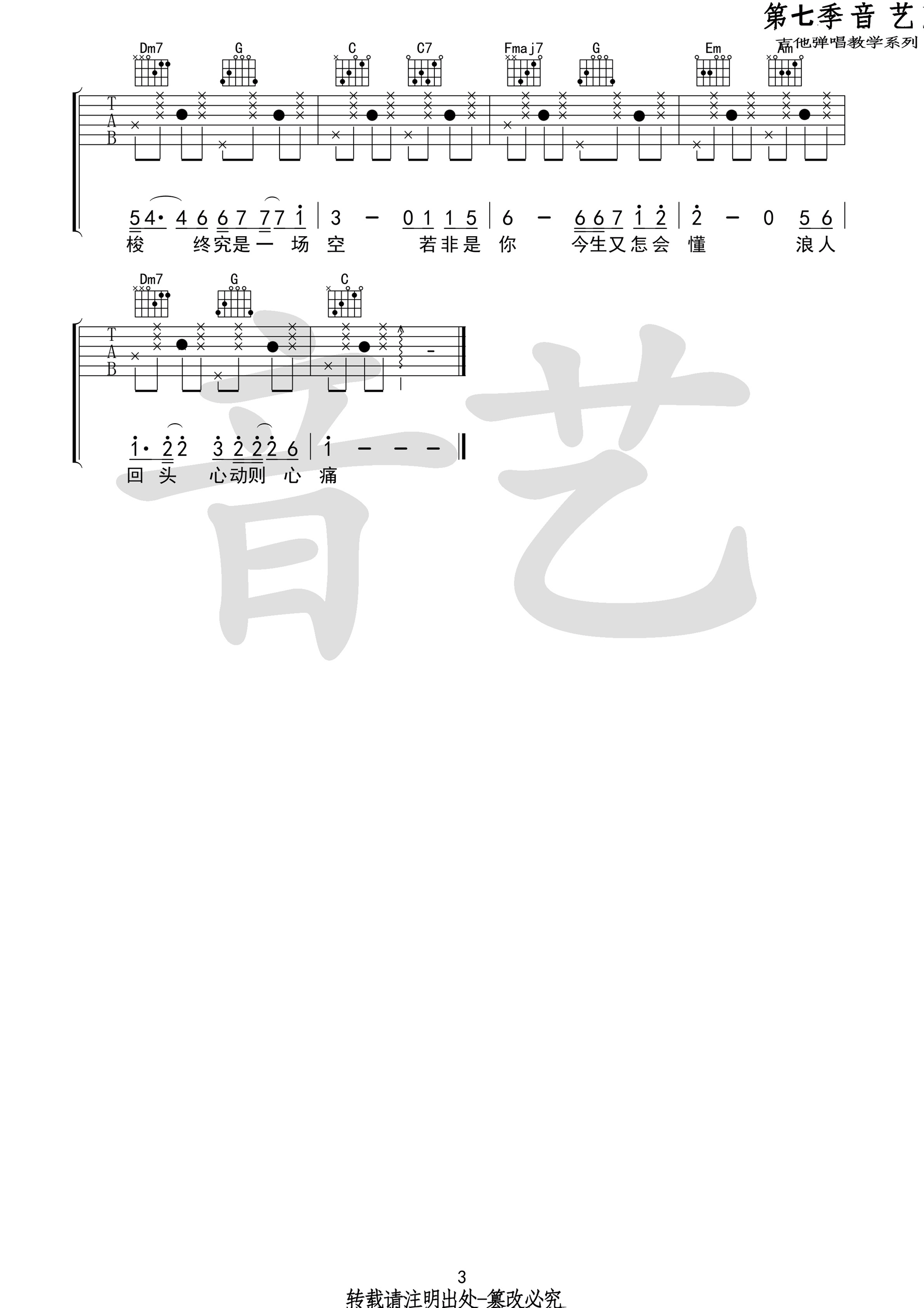 抖音热曲《浪人琵琶》吉他谱六线谱#C调 胡66/单色凌