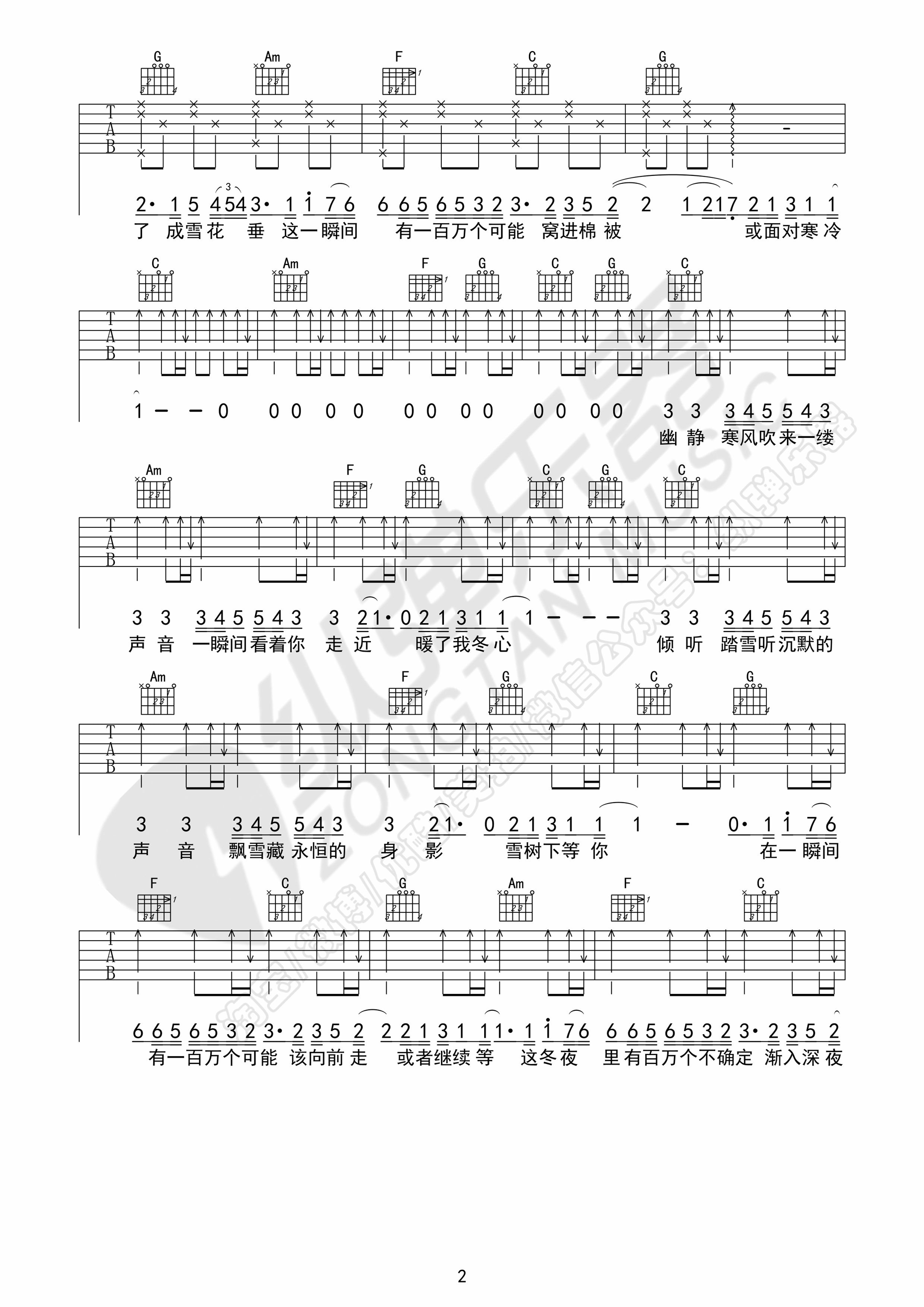 抖音热曲 Christine Welch“一百万个可能”吉他谱六线谱 D调高清谱