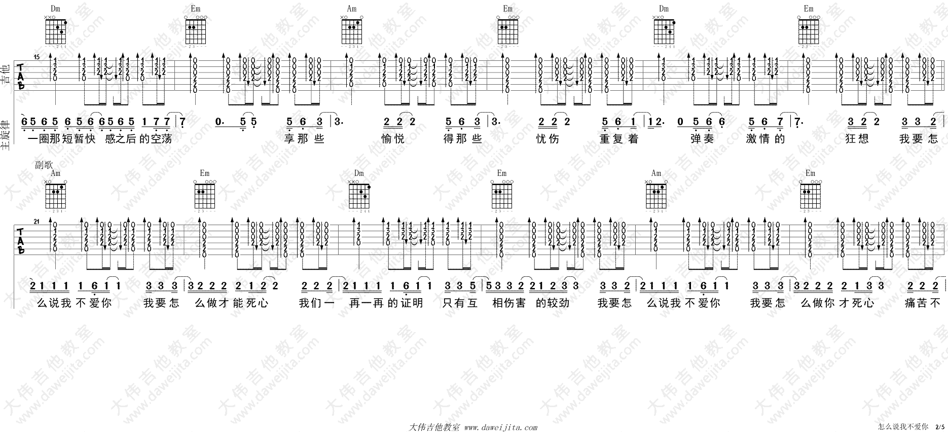 萧敬腾《怎么说我不爱你》吉他谱