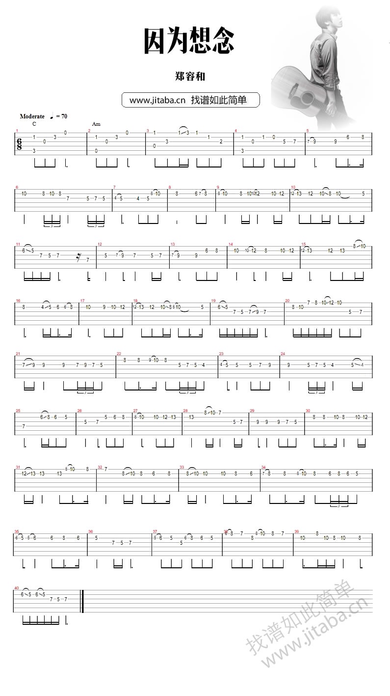 《因为想念》指弹吉他谱_郑容和_韩剧《你为我着迷》