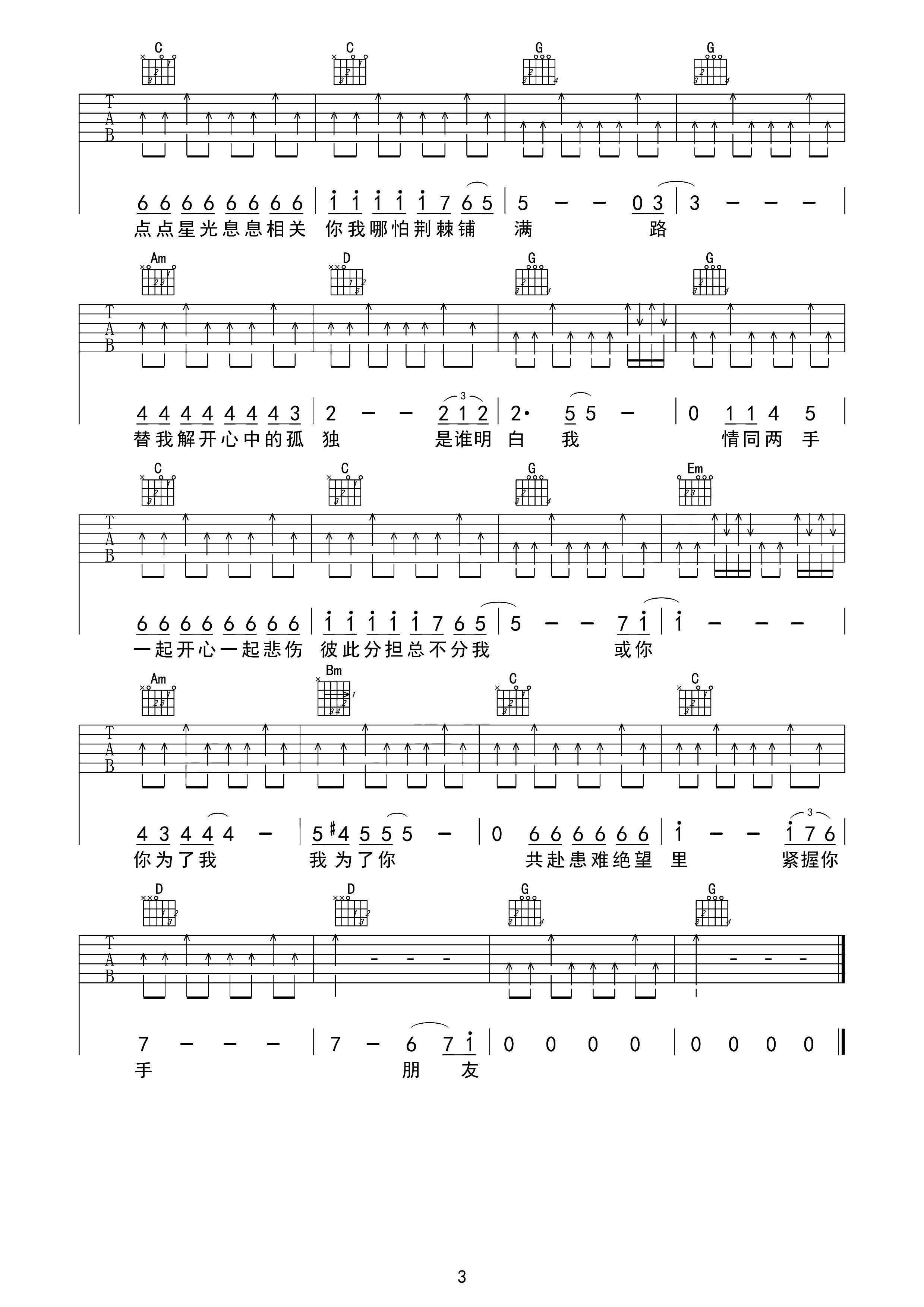 吉他谱-《朋友》-谭咏麟