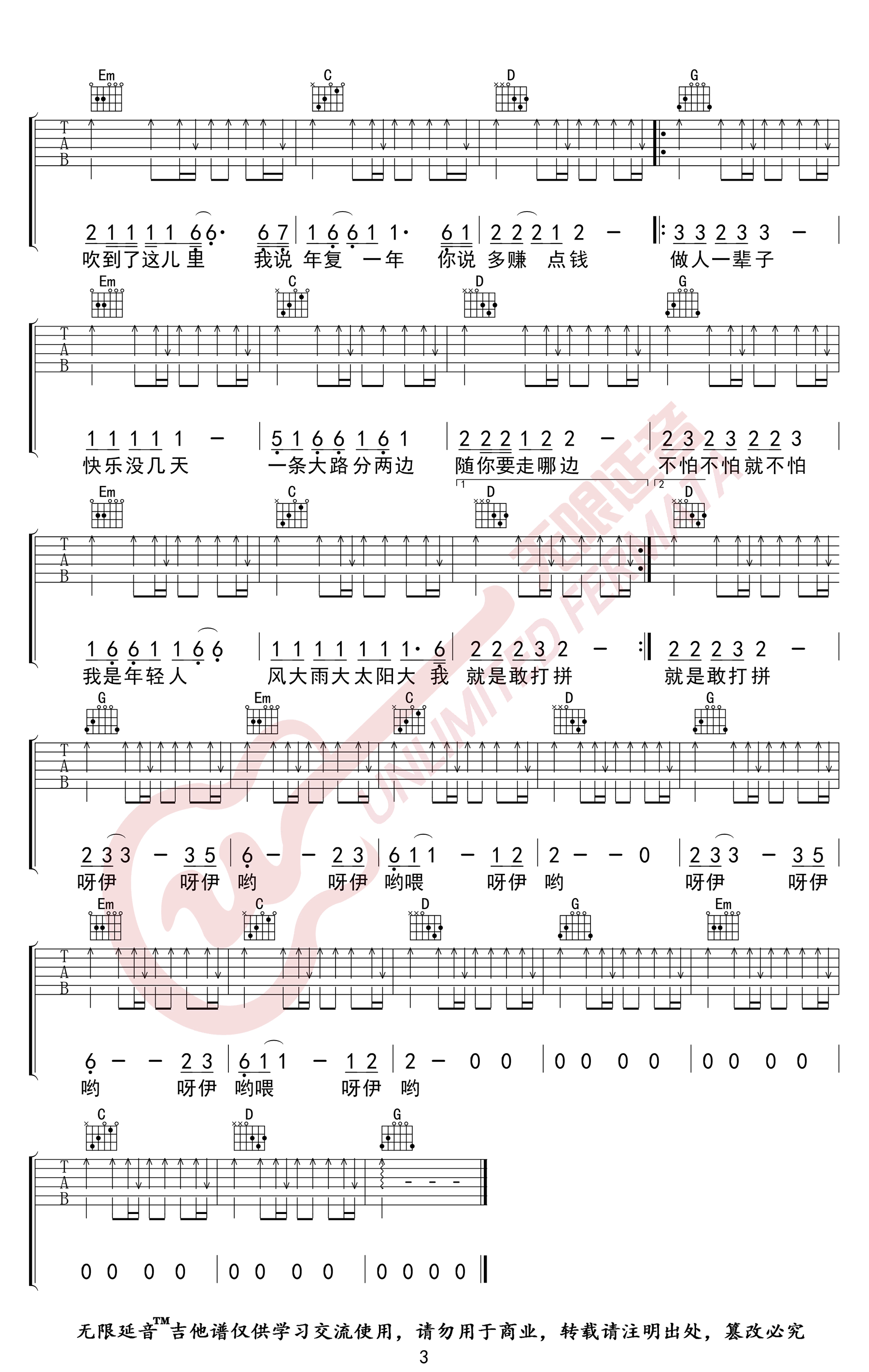 大田后生仔吉他谱_林启得_G调六线谱_高清版