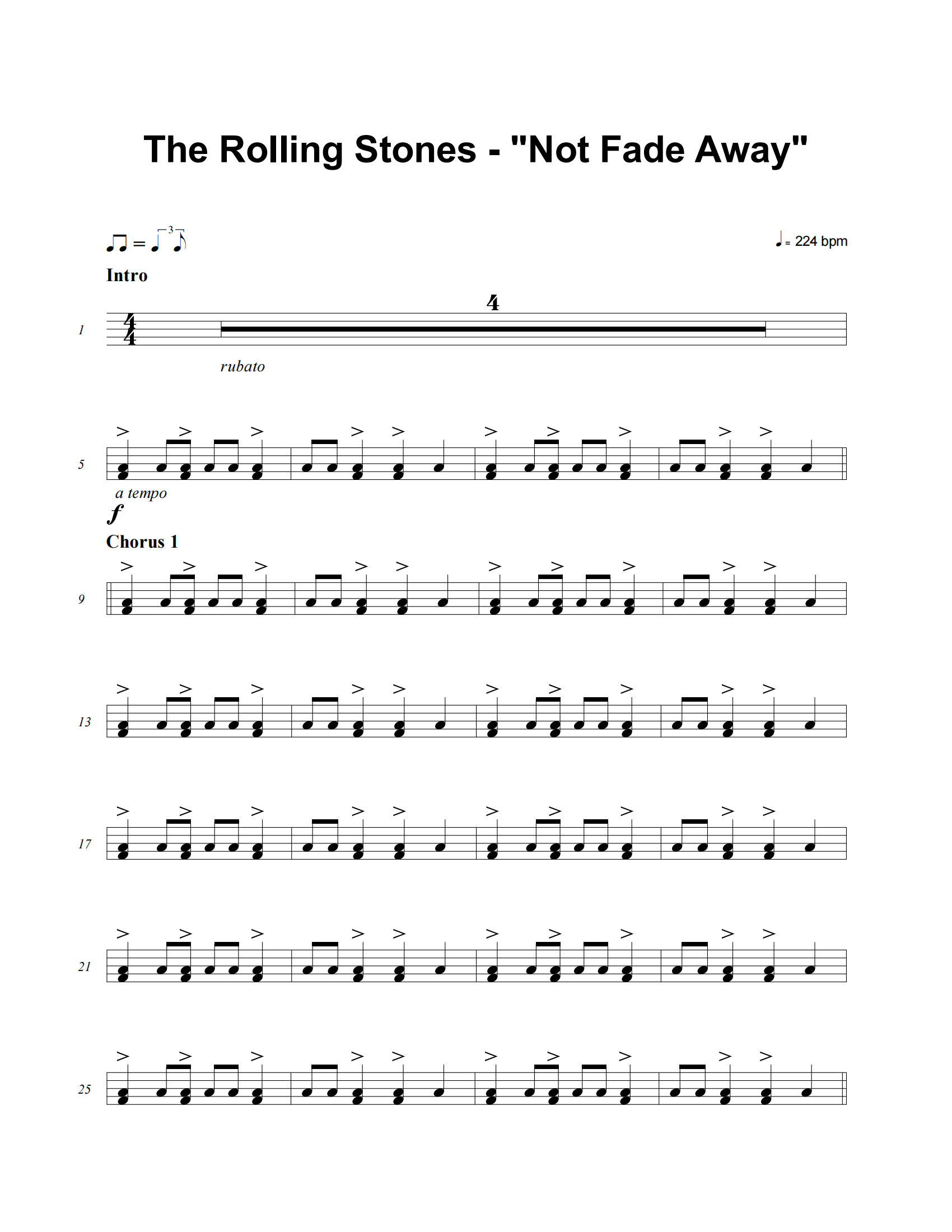 Not Fade Away鼓谱 The Rolling Stones《Not Fade Away》架子鼓|爵士鼓|鼓谱