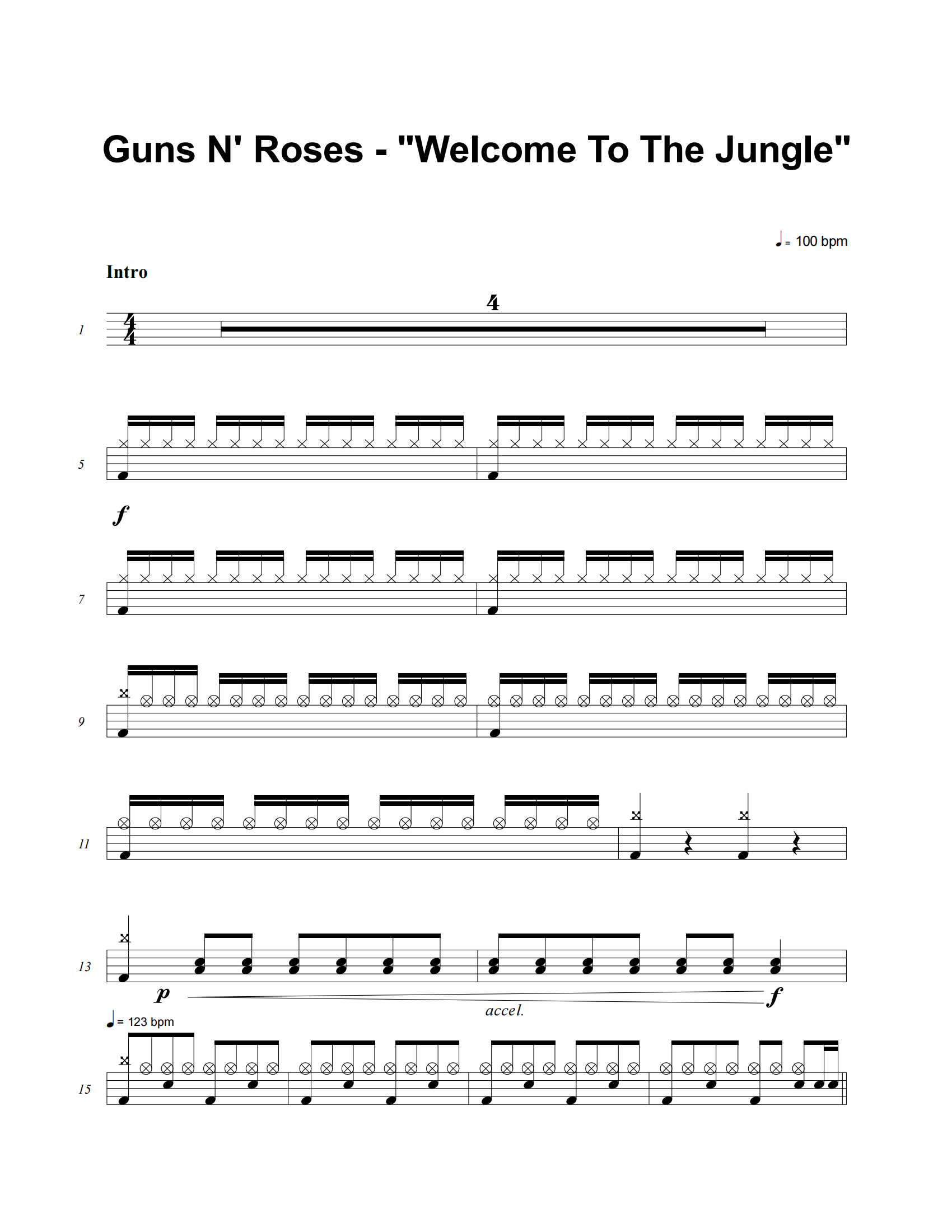 Welcome To The Jungle 鼓谱 Guns N' Roses《Welcome To The Jungle