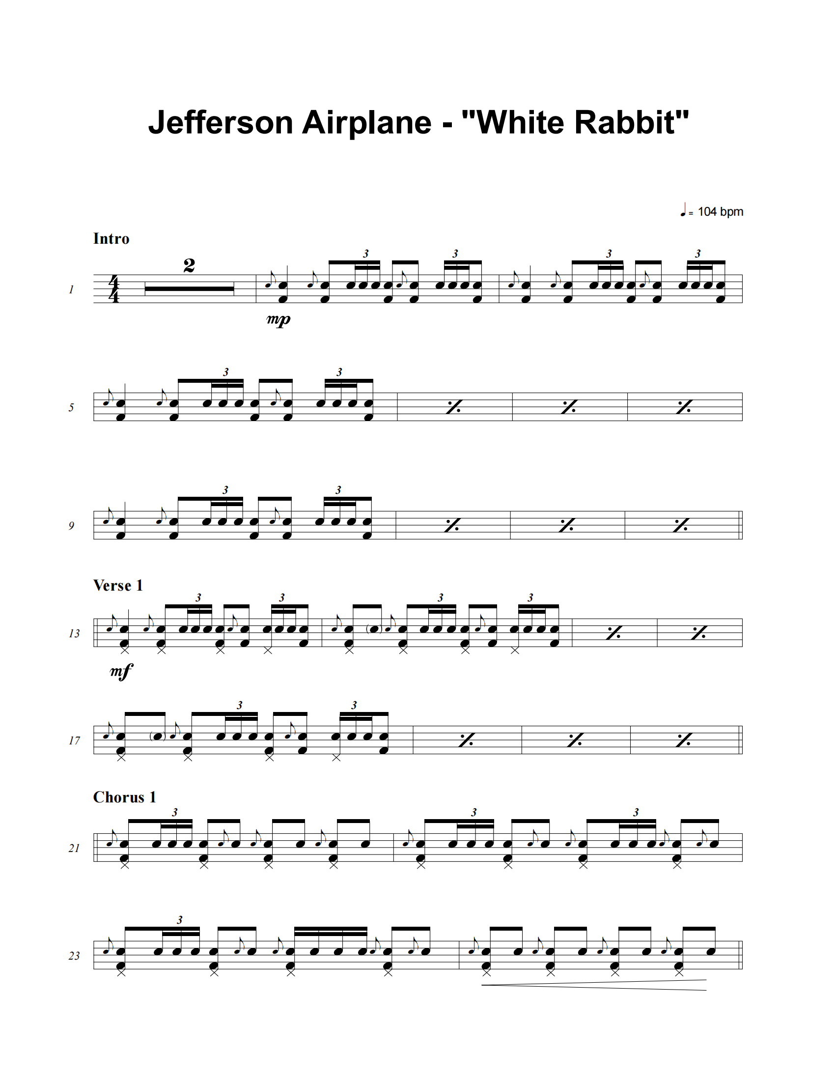 White Rabbit鼓谱 Jefferson Airplane《White Rabbit》架子鼓|爵士鼓|鼓谱