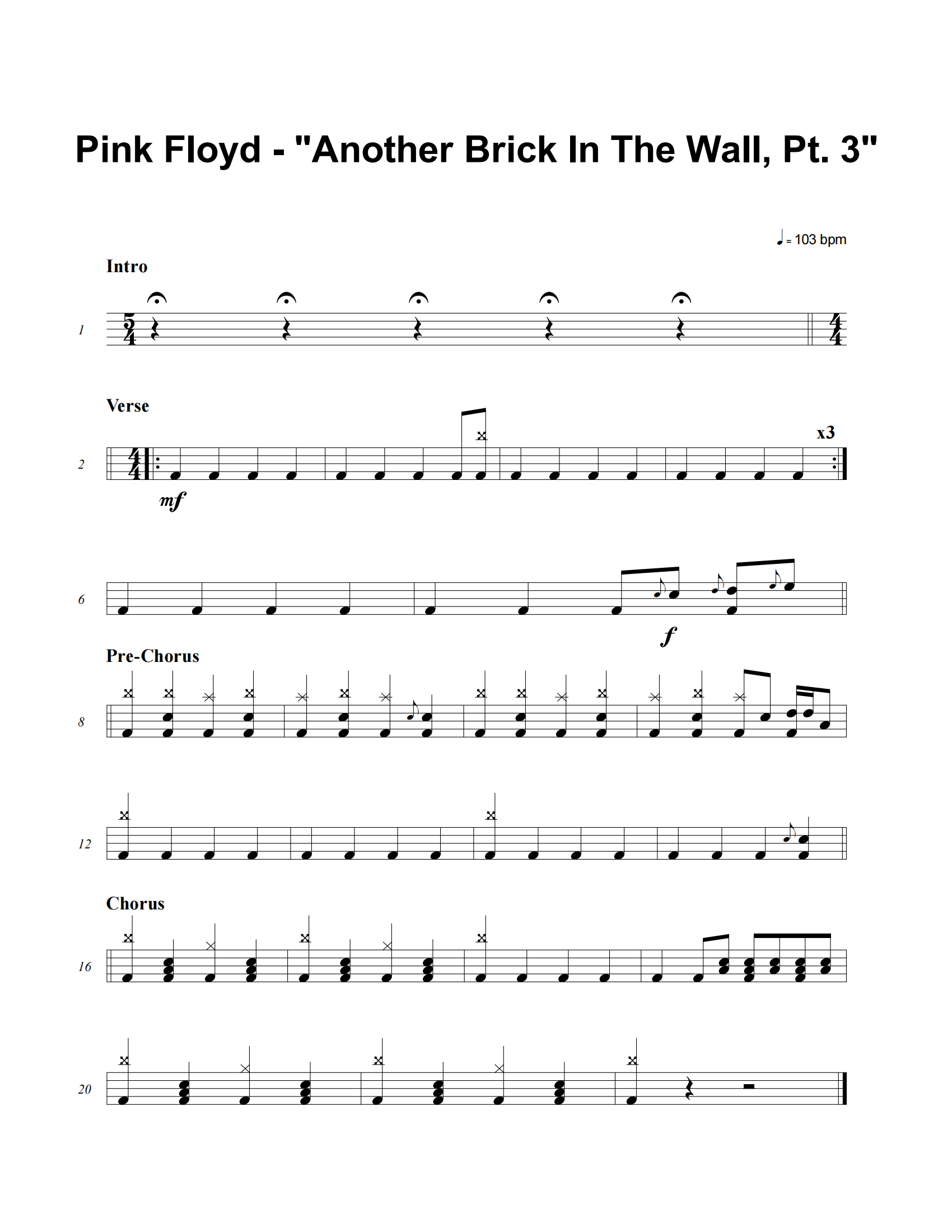 Another Brick In The Wall, Pt. 3鼓谱 Pink Floyd《Another Brick 