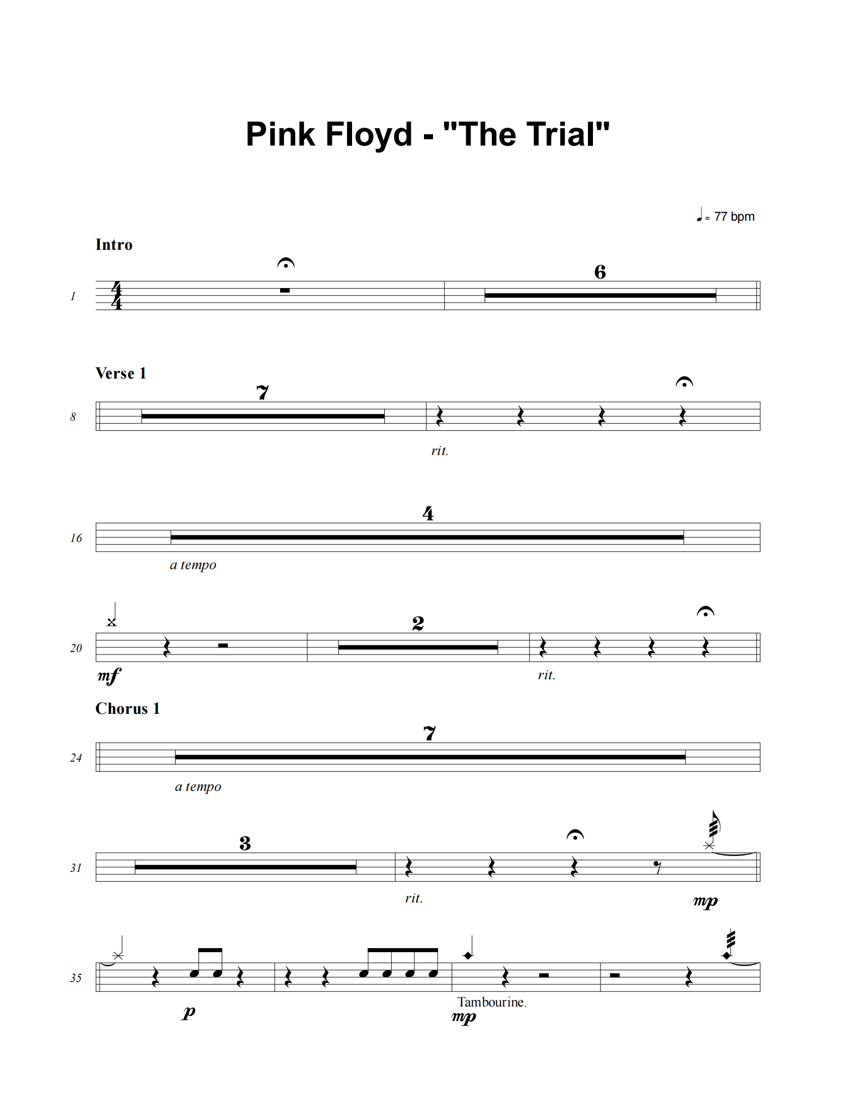 The Trial鼓谱 Pink Floyd《The Trial》架子鼓|爵士鼓|鼓谱