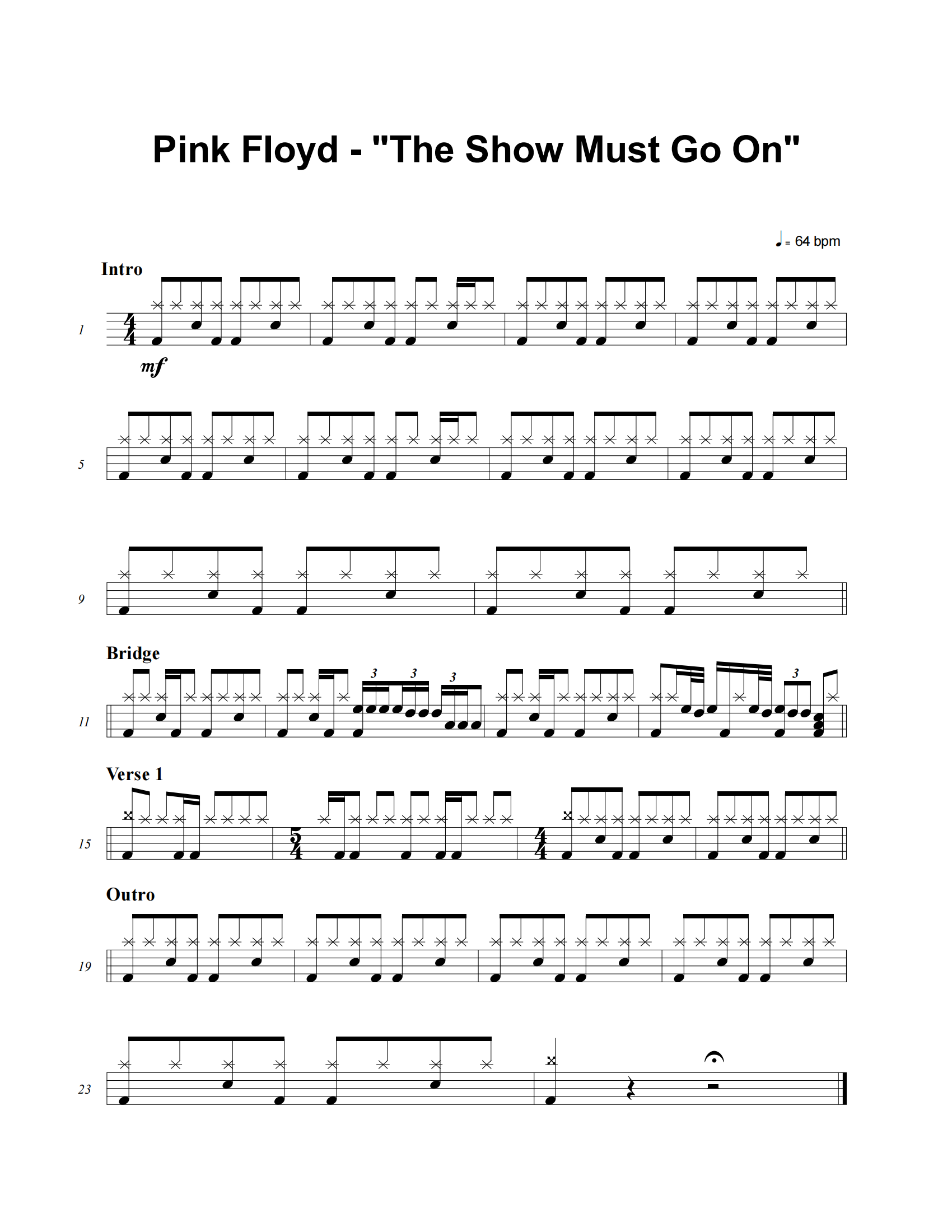 The Show Must Go On鼓谱 Pink Floyd《The Show Must Go On》架子鼓|爵士鼓