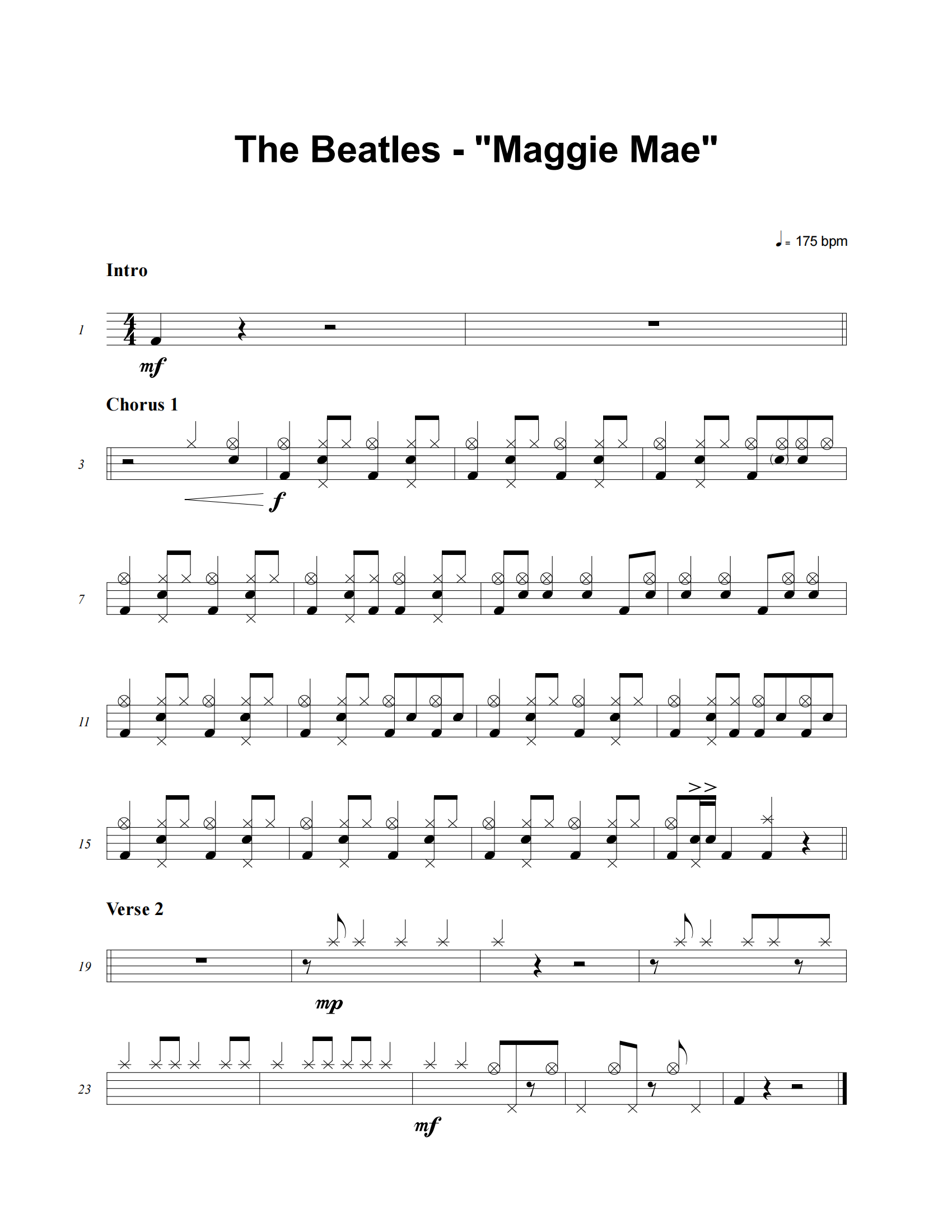 Maggie Mae鼓谱 The Beatles《Maggie Mae》架子鼓|爵士鼓|鼓谱