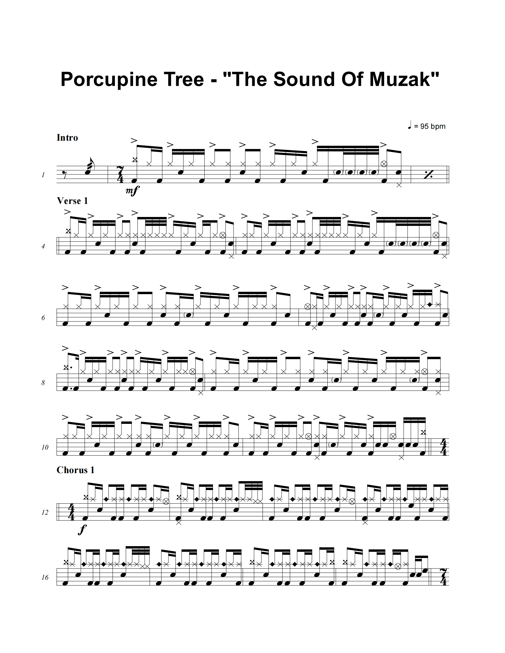 Sound Of Muzak鼓谱 Porcupine Tree《Sound Of Muzak》架子鼓|爵士鼓|鼓谱