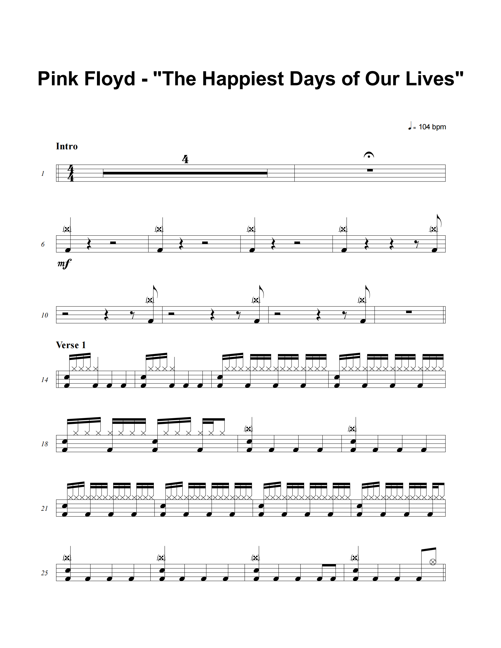 The Happiest Days Of Our Lives鼓谱 Pink Floyd《The Happiest Day