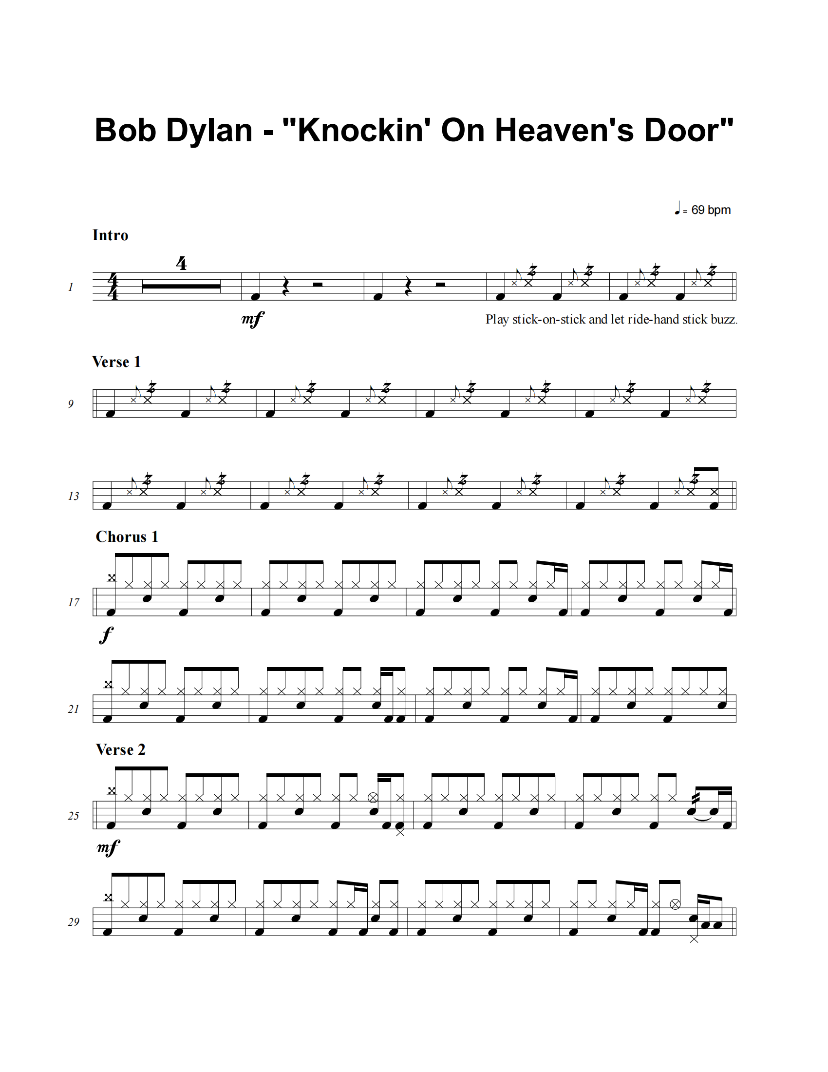 Knockin' On Heavens Door鼓谱 Bob Dylan《Knockin' On Heavens Doo