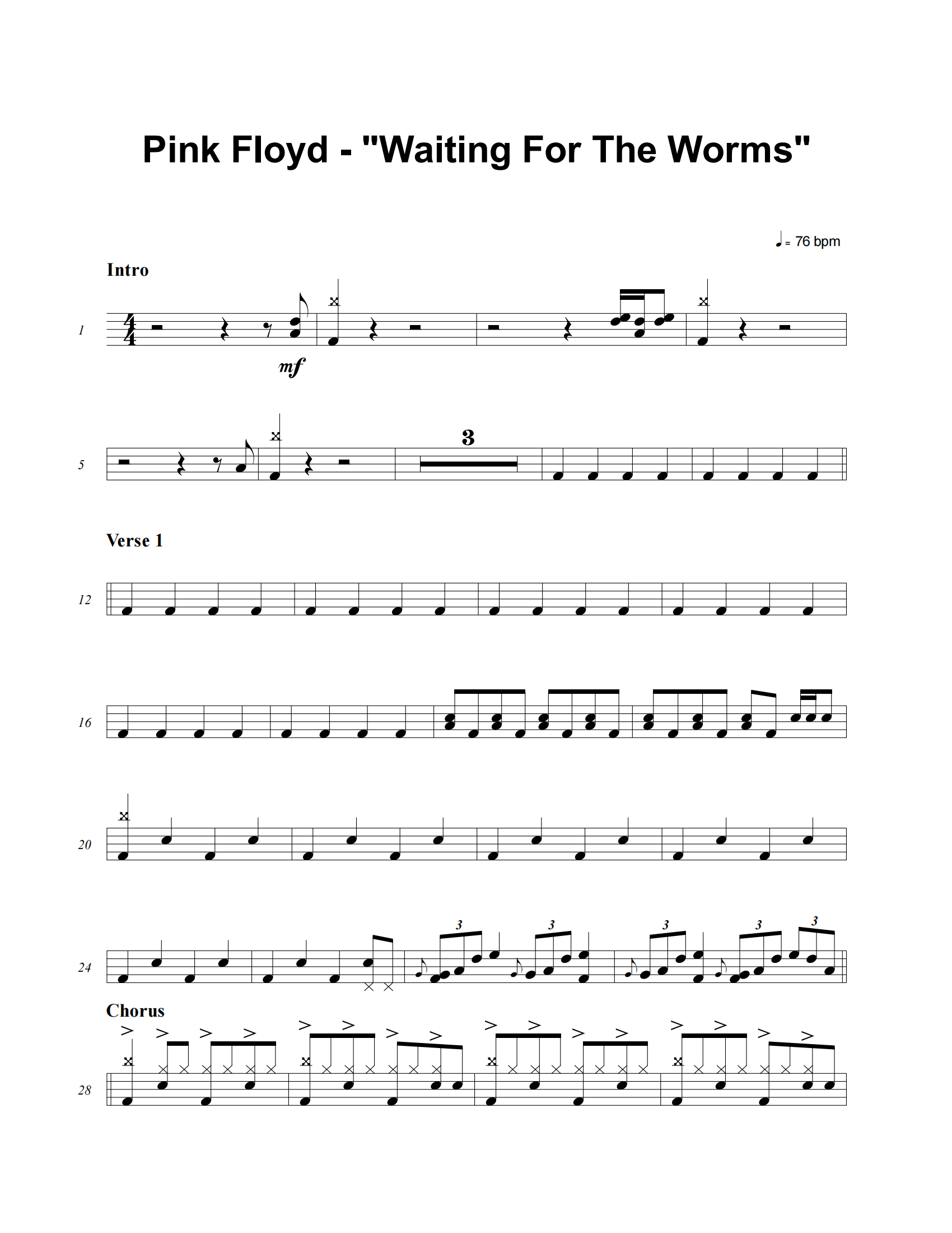 Waiting For The Worms鼓谱 Pink Floyd《Waiting For The Worms》架子鼓