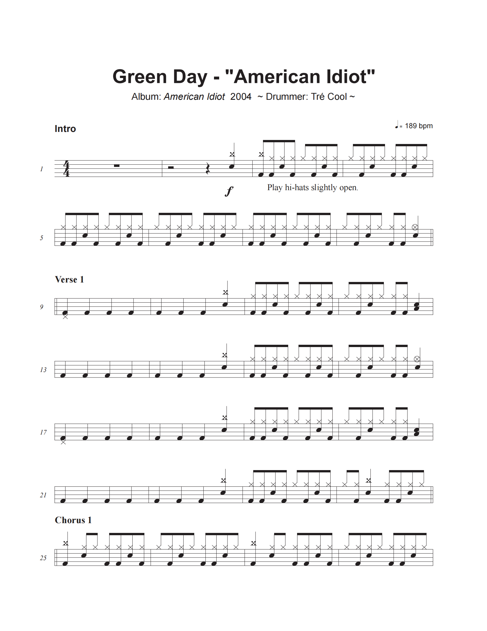 American Idiot鼓谱 Green Day-American Idiot爵士鼓谱+动态视频