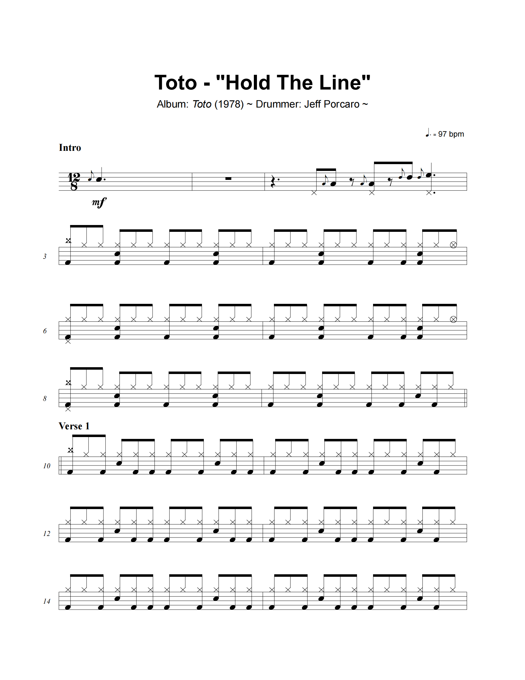 Hold The Line鼓谱 Toto-Hold The Line爵士鼓谱+动态视频