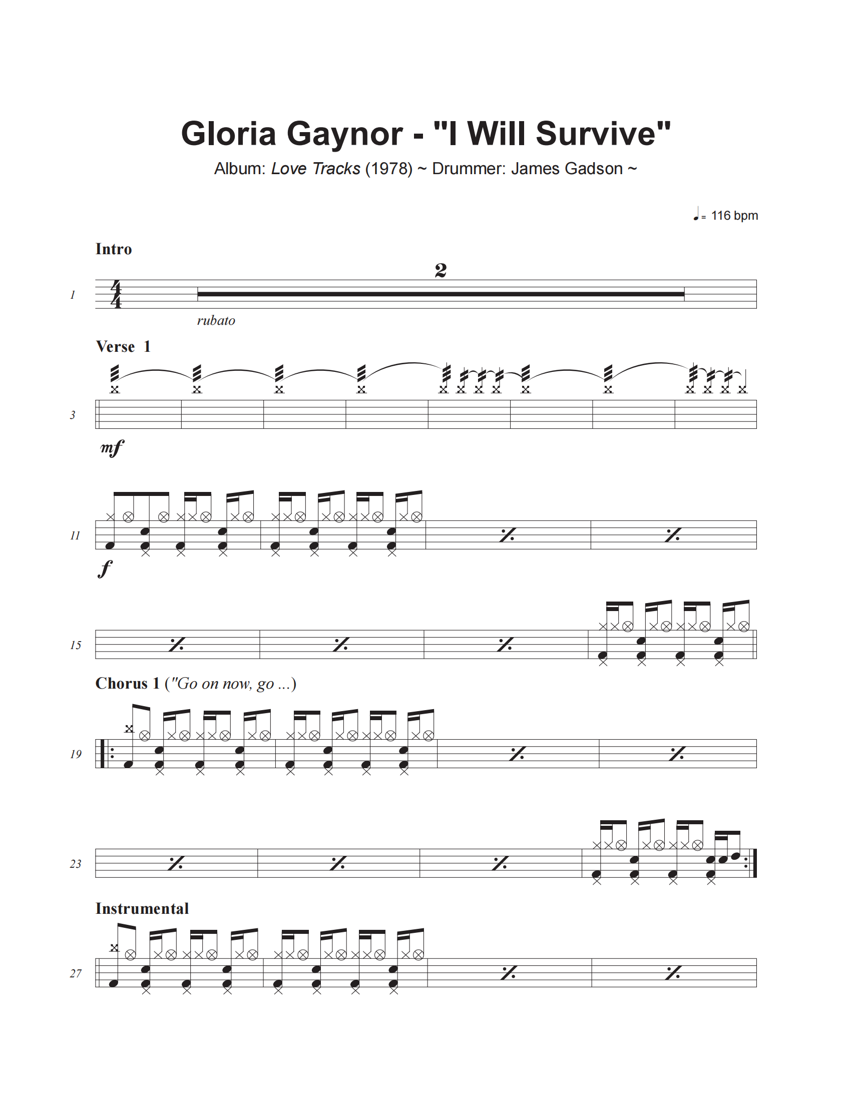 I Will Survive鼓谱 Gloria Gaynor-I Will Survive爵士鼓谱+动态视频