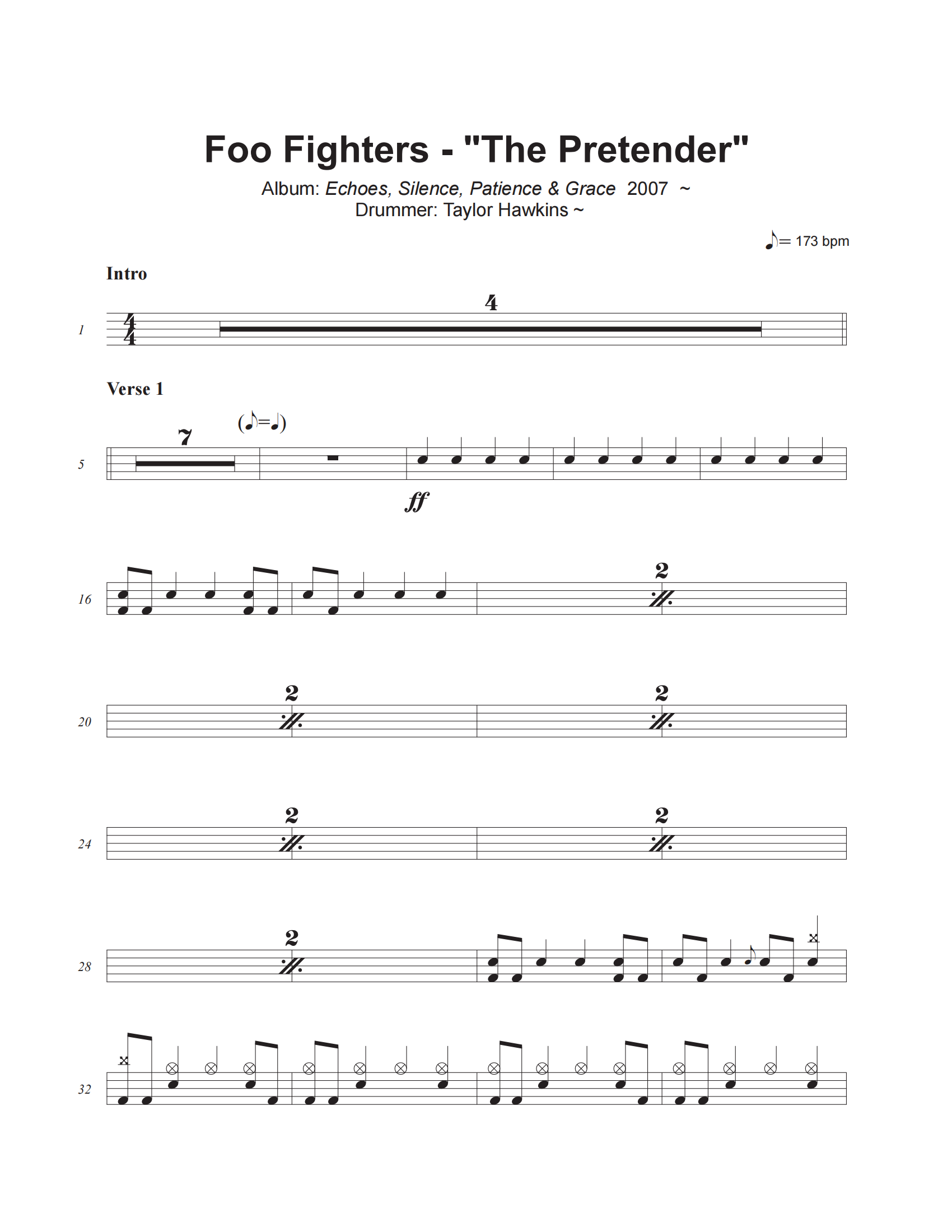 The Pretender鼓谱 Foo Fighters《The Pretender》架子鼓|爵士鼓|鼓谱+动态视频