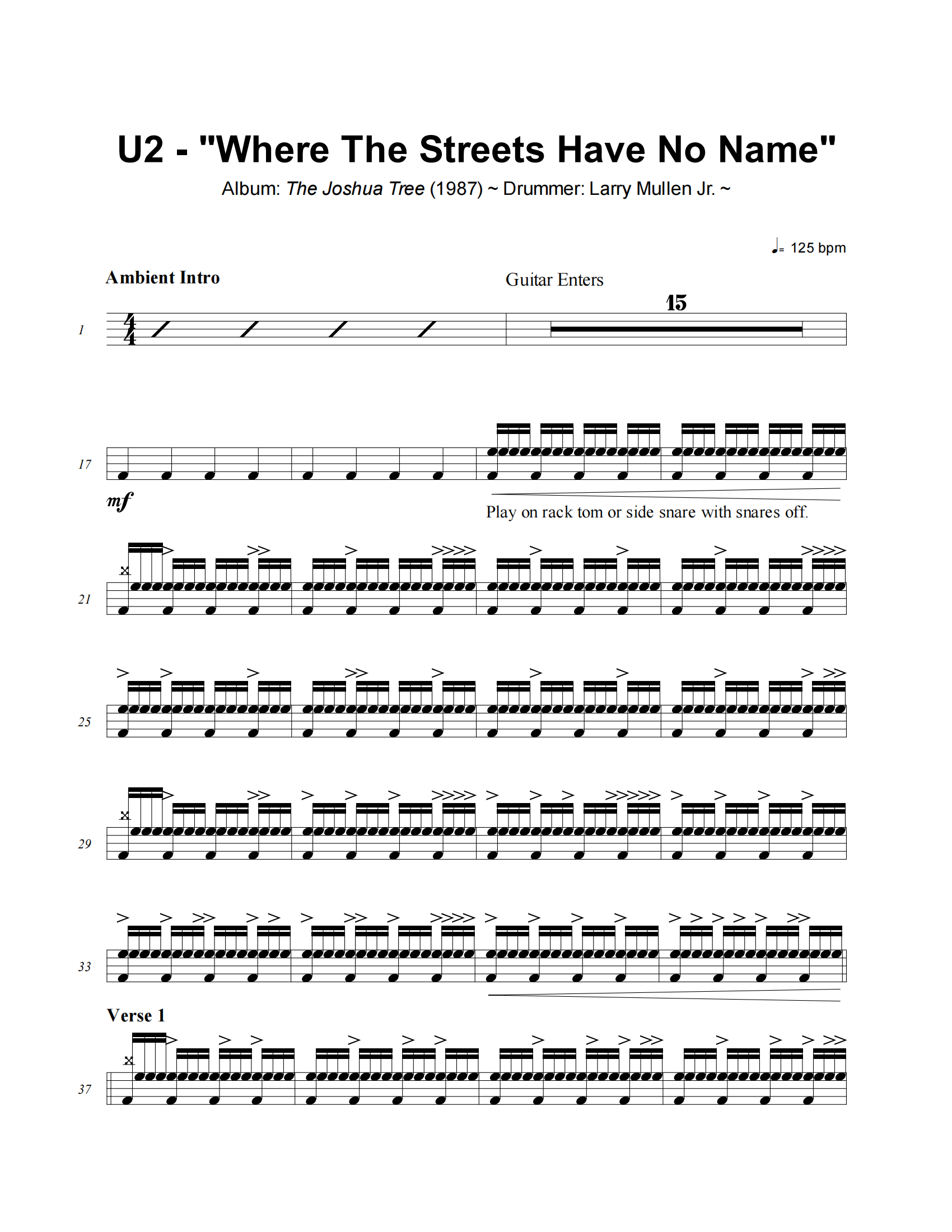 U2《Where The Streets Have No Name》架子鼓|爵士鼓|鼓谱+动态视频