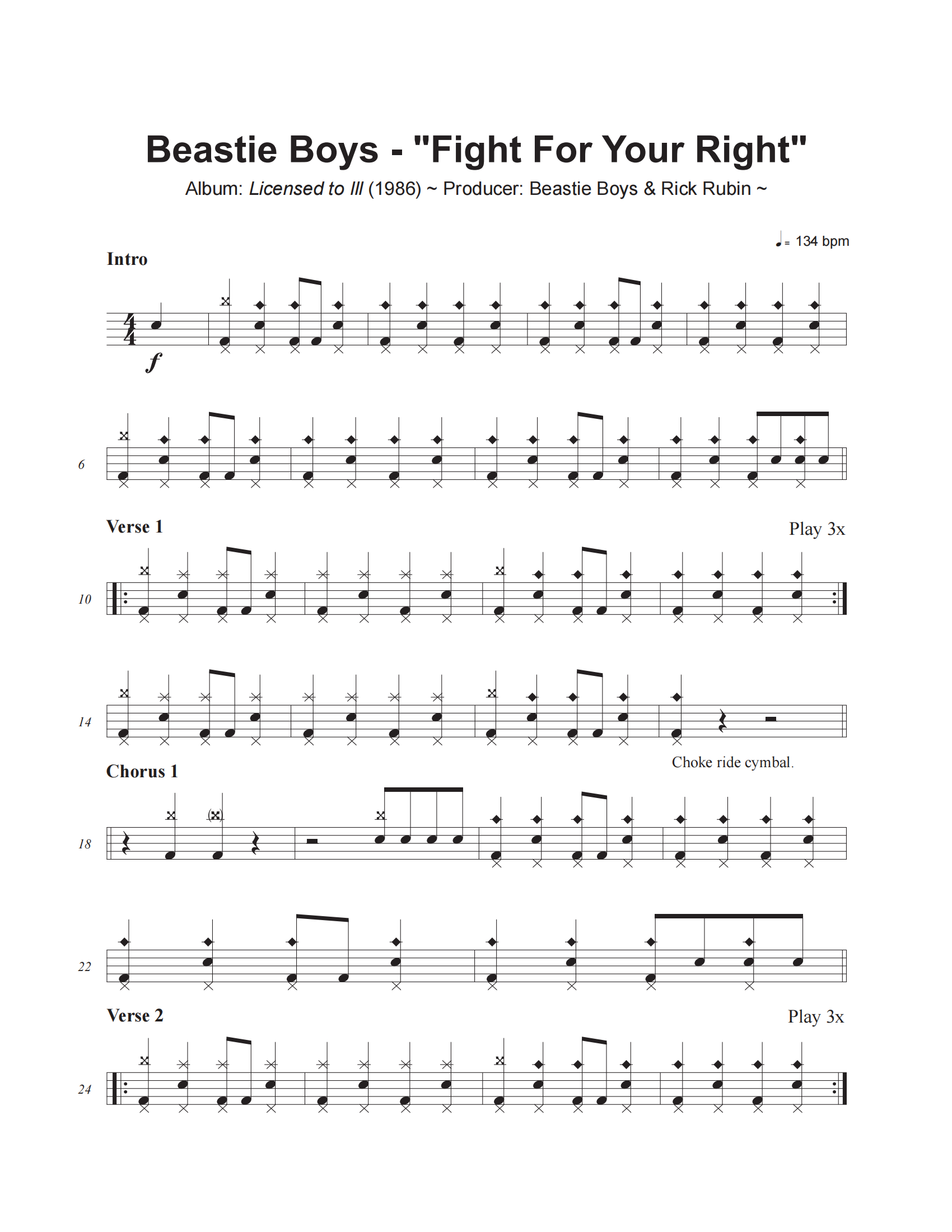 Beastie Boys《Fight For Your Right》架子鼓|爵士鼓|鼓谱+动态视频