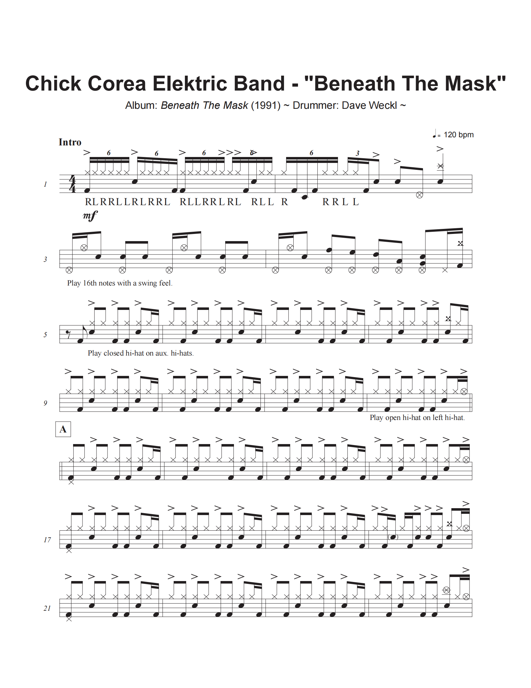 Chick Corea Elektric Band-Beneath The Mask爵士鼓谱+动态视频