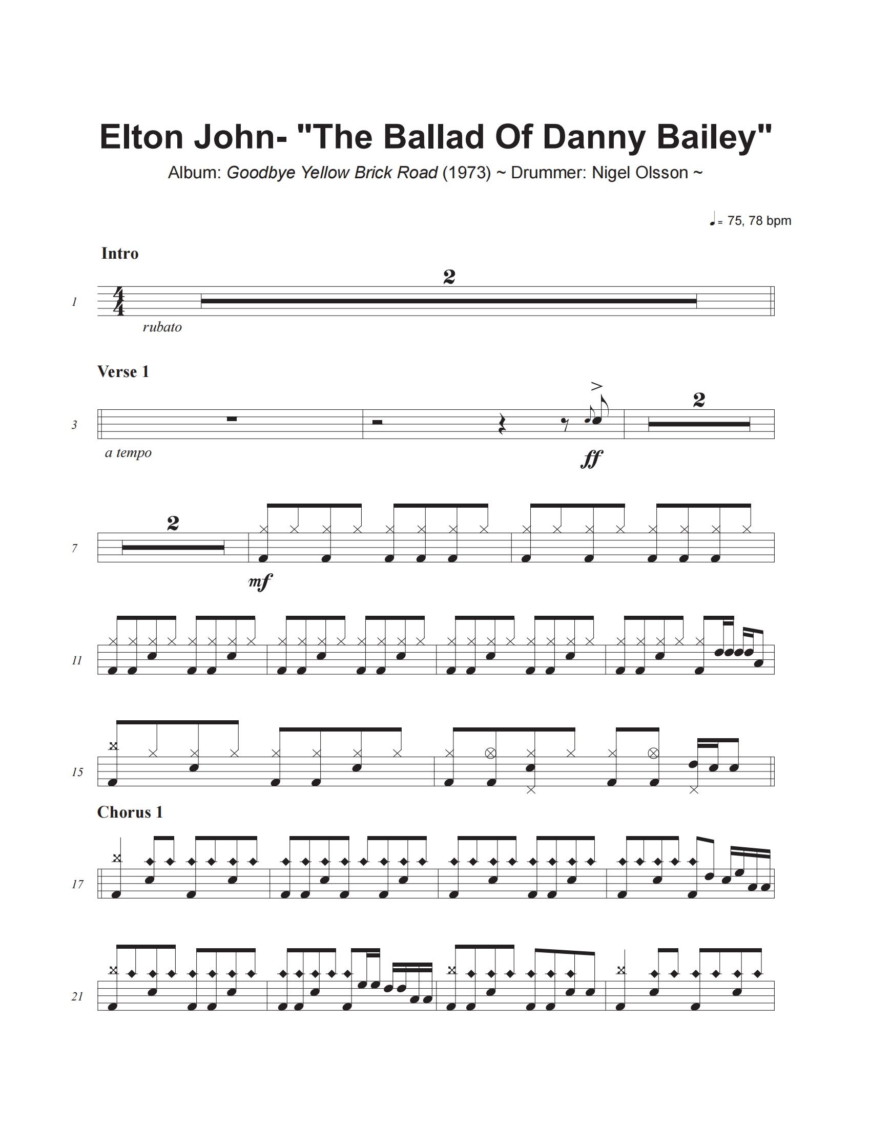 Elton John《The Ballad Of Danny Bailey》架子鼓|爵士鼓|鼓谱+动态视频