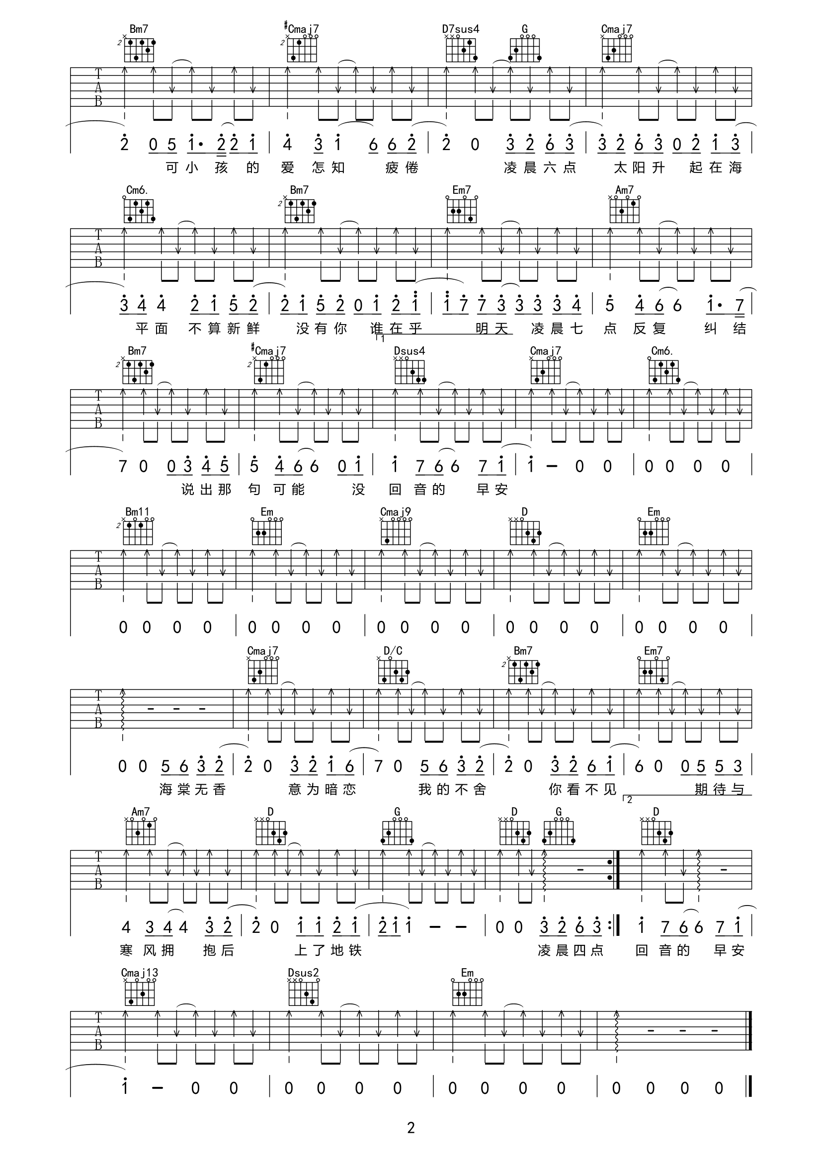 四点的海棠花未眠吉他谱 渡-四点的海棠花未眠六线谱G调指法编配