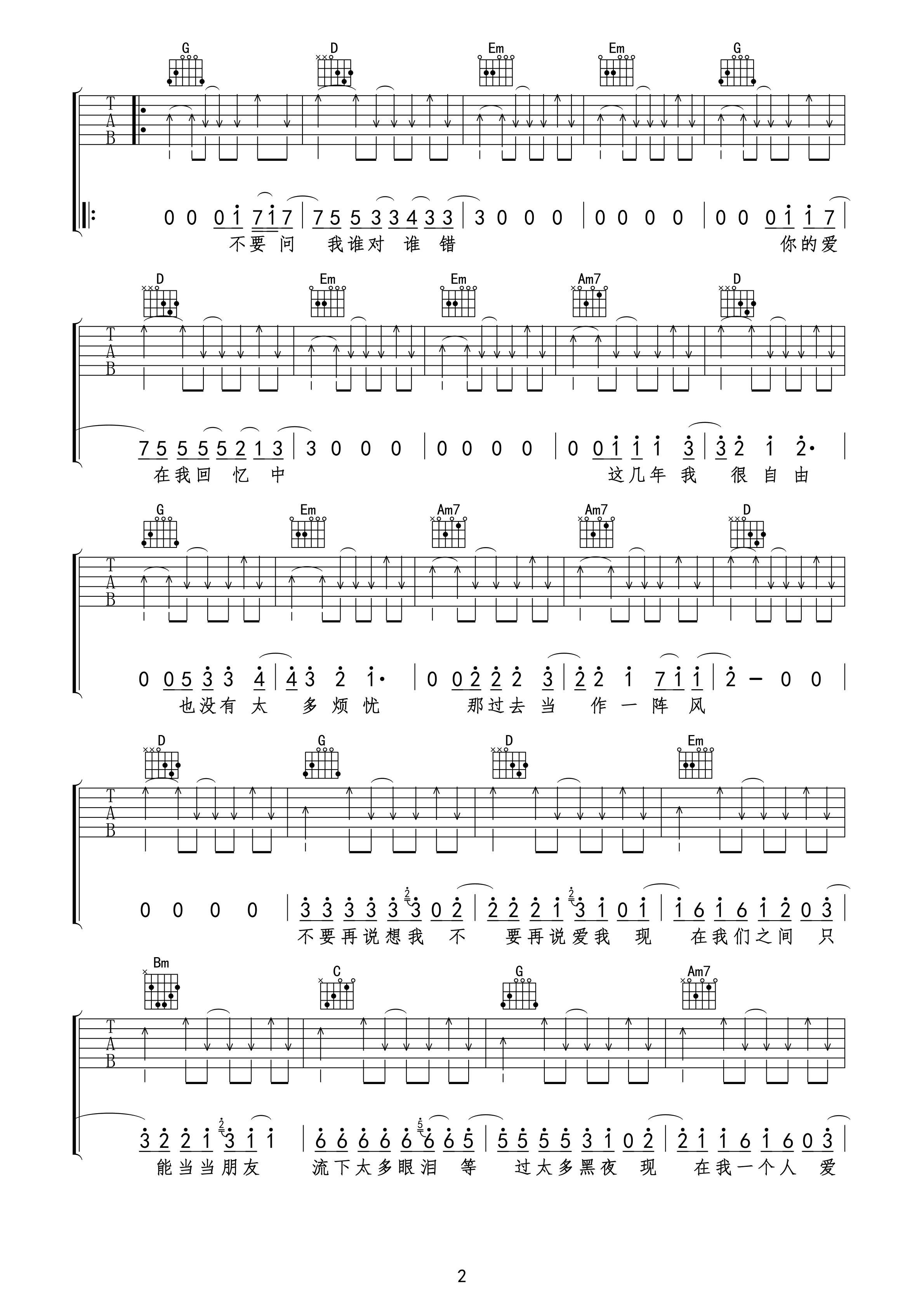 不要说爱我吉他六线谱-张震岳