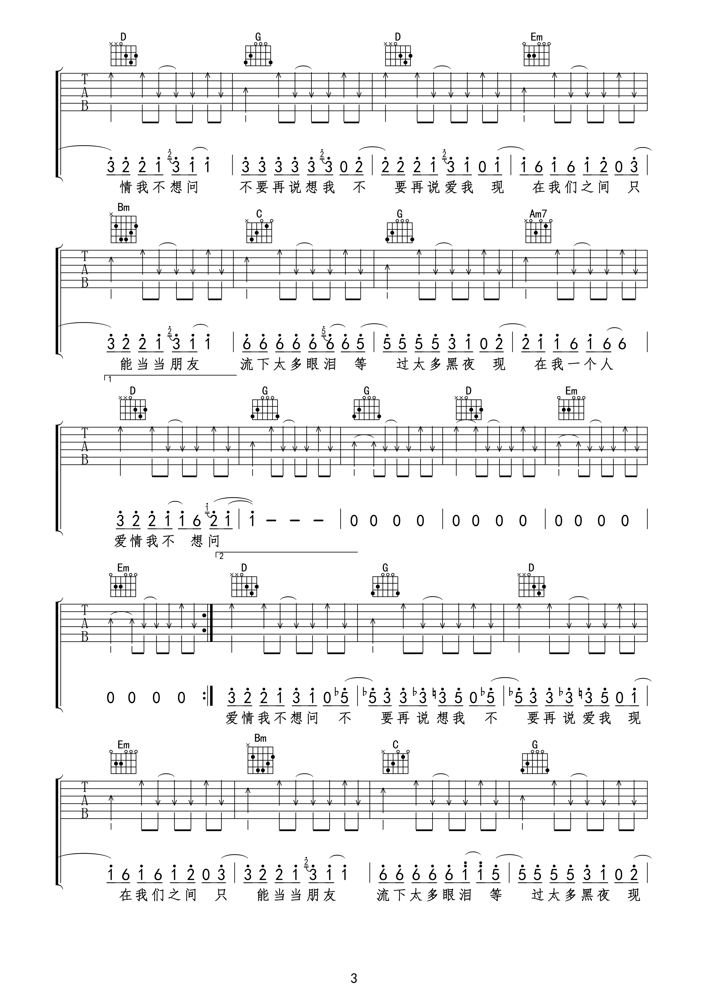 不要说爱我吉他六线谱-张震岳