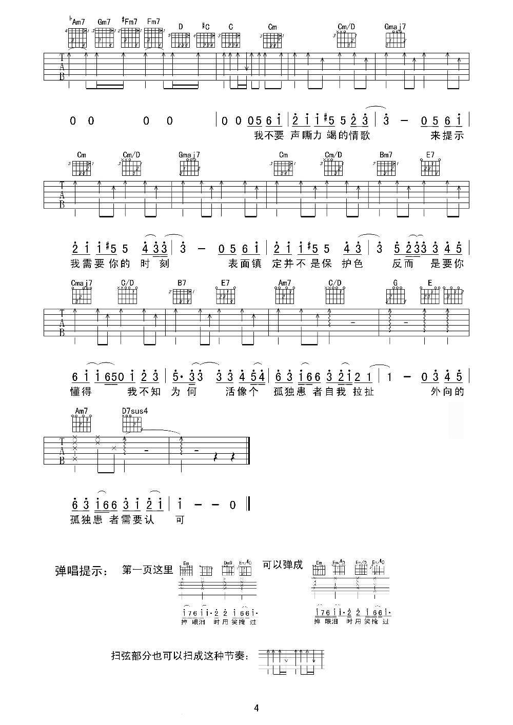 《孤独患者》吉他谱六线谱-陈奕迅