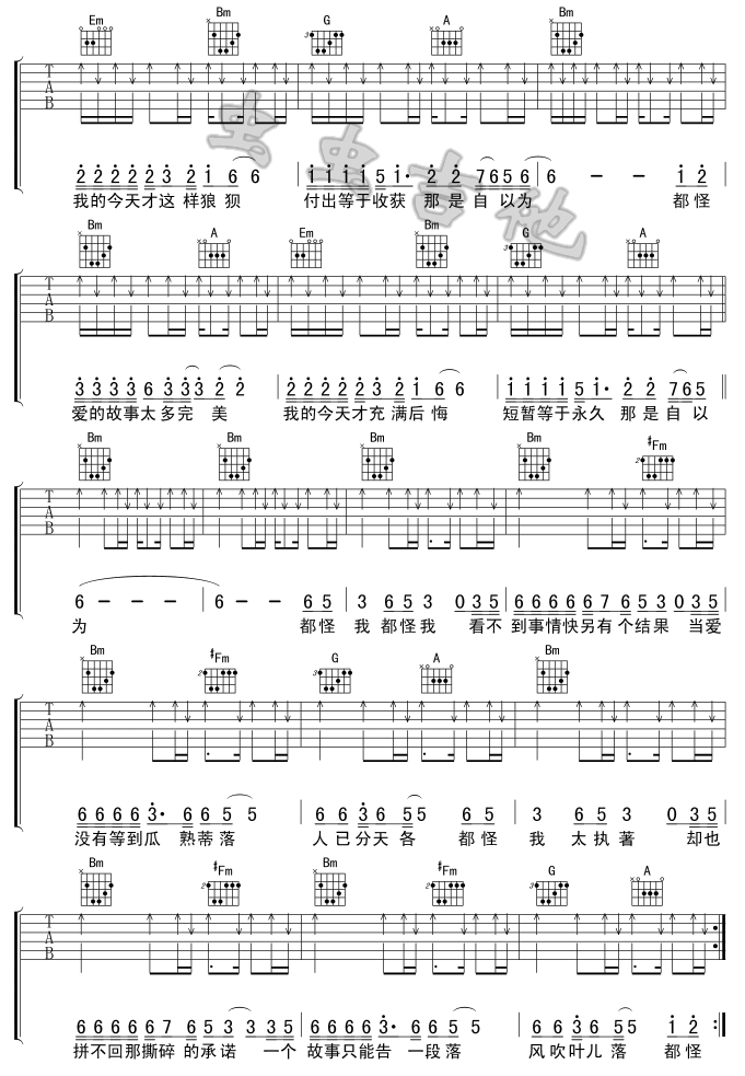 《都怪我》吉他谱六线谱D调-刘德华