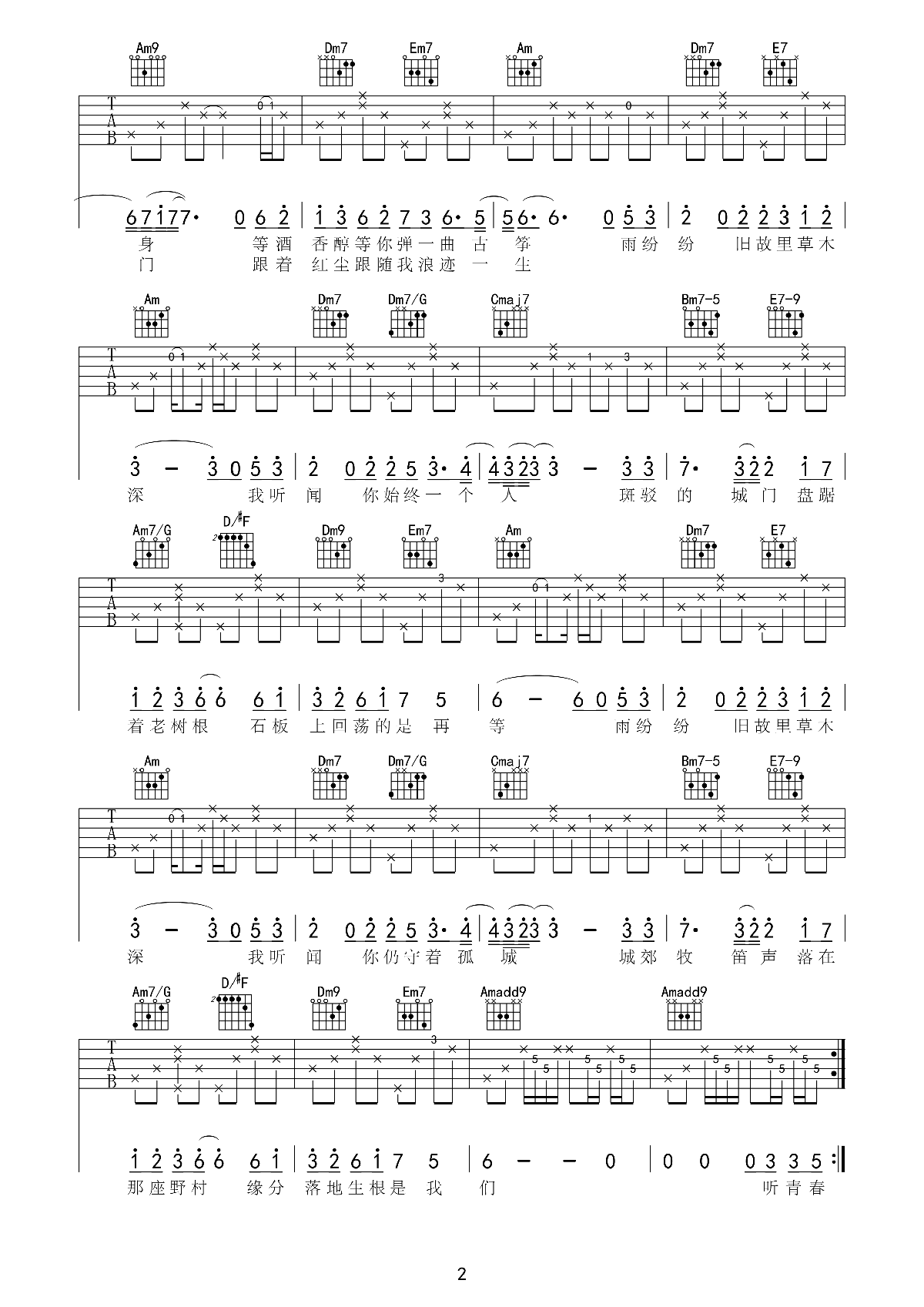 《烟花易冷》吉他谱六线谱C调-周杰伦