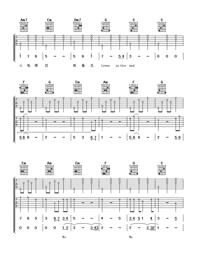 《发现爱》吉他谱六线谱C调-林俊杰/金莎