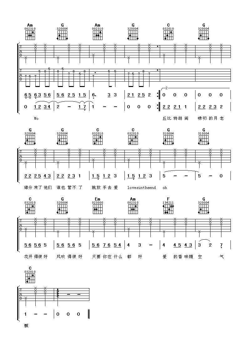 《发现爱》吉他谱六线谱C调-林俊杰/金莎