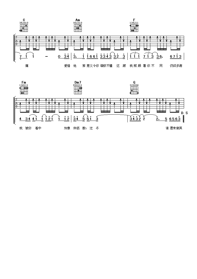 《思前恋后》吉他谱六线谱C调-孙耀威