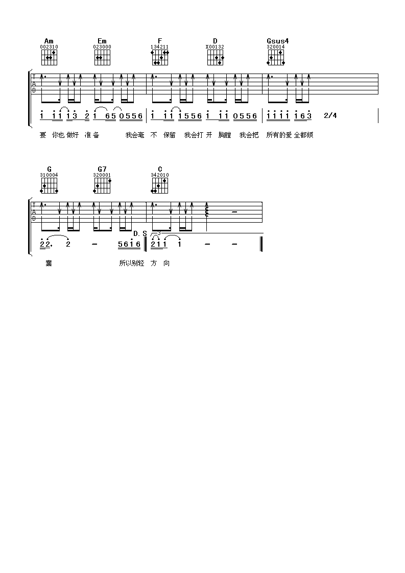 《我愿等》吉他谱六线谱C调-苏永康