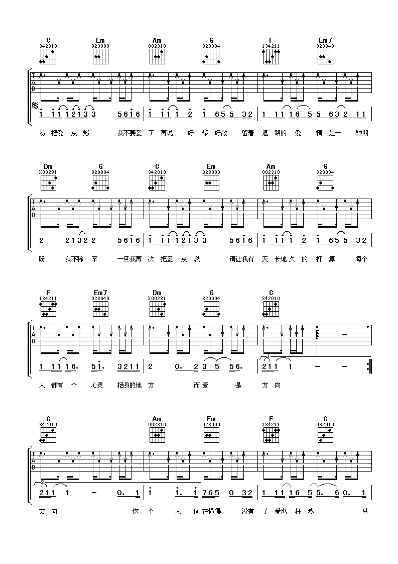 《我愿等》吉他谱六线谱C调-苏永康