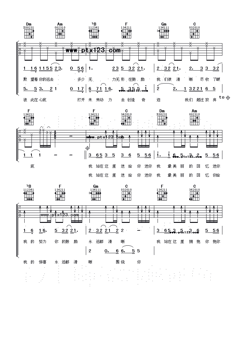 《美丽的回忆》吉他谱六线谱F调-刘德华