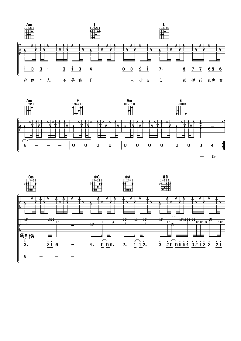 《不是我们》吉他谱六线谱C调_吕俊