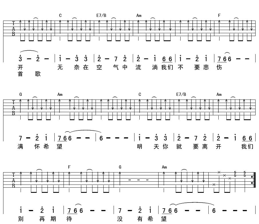 《完美冬天》吉他谱六线谱C调_破碎乐队