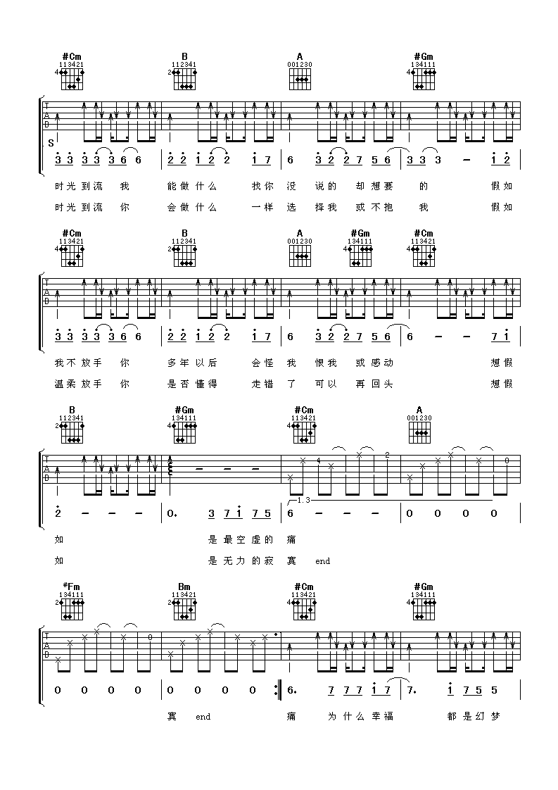 《假如》吉他谱六线谱C调_信乐团