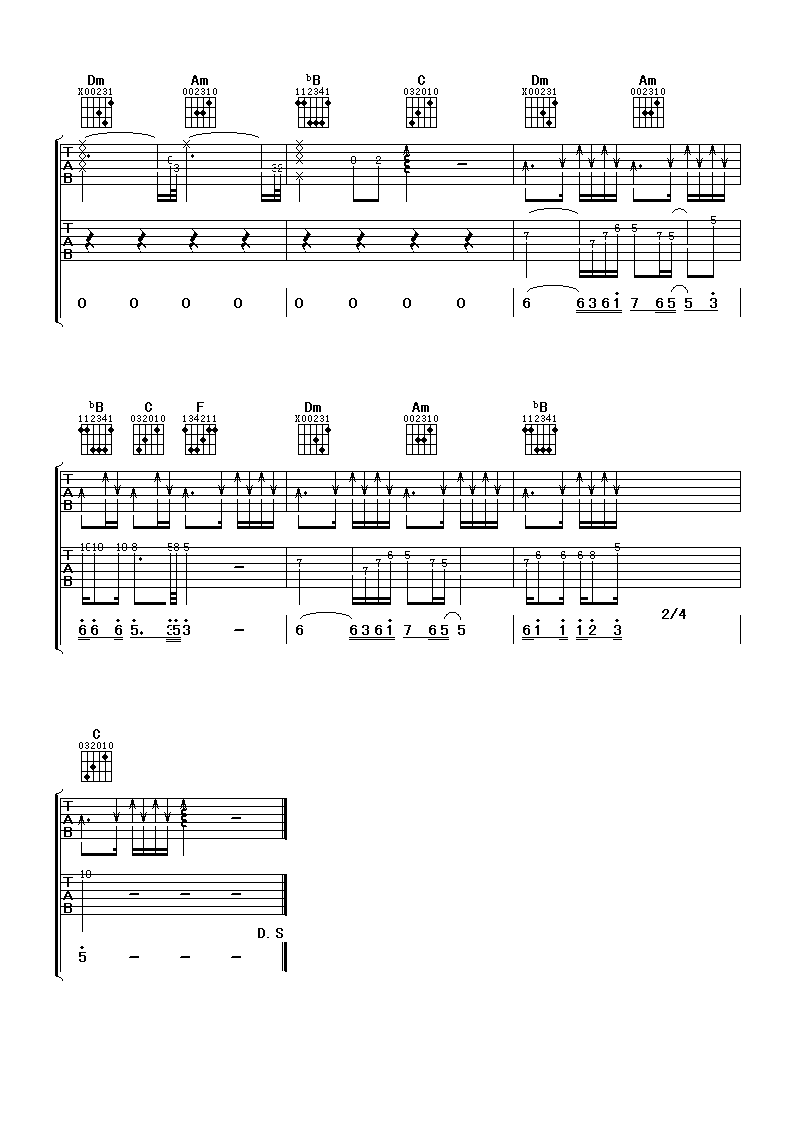 《为爱停留》吉他谱六线谱_F调_郑源