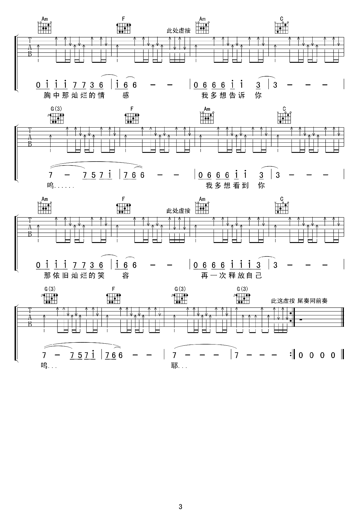 《完美生活》吉他谱六线谱_原版(E调)_许巍