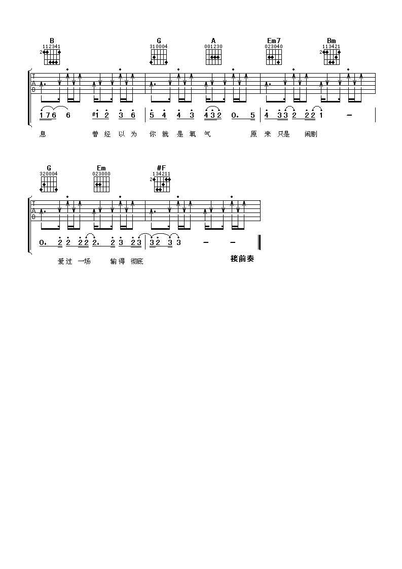 《逃生》吉他谱六线谱D调_张信哲