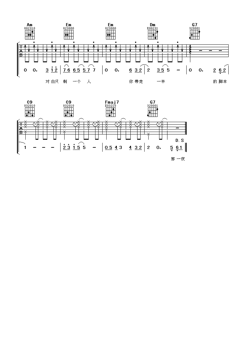 《围城》吉他谱六线谱C调_张靓颖