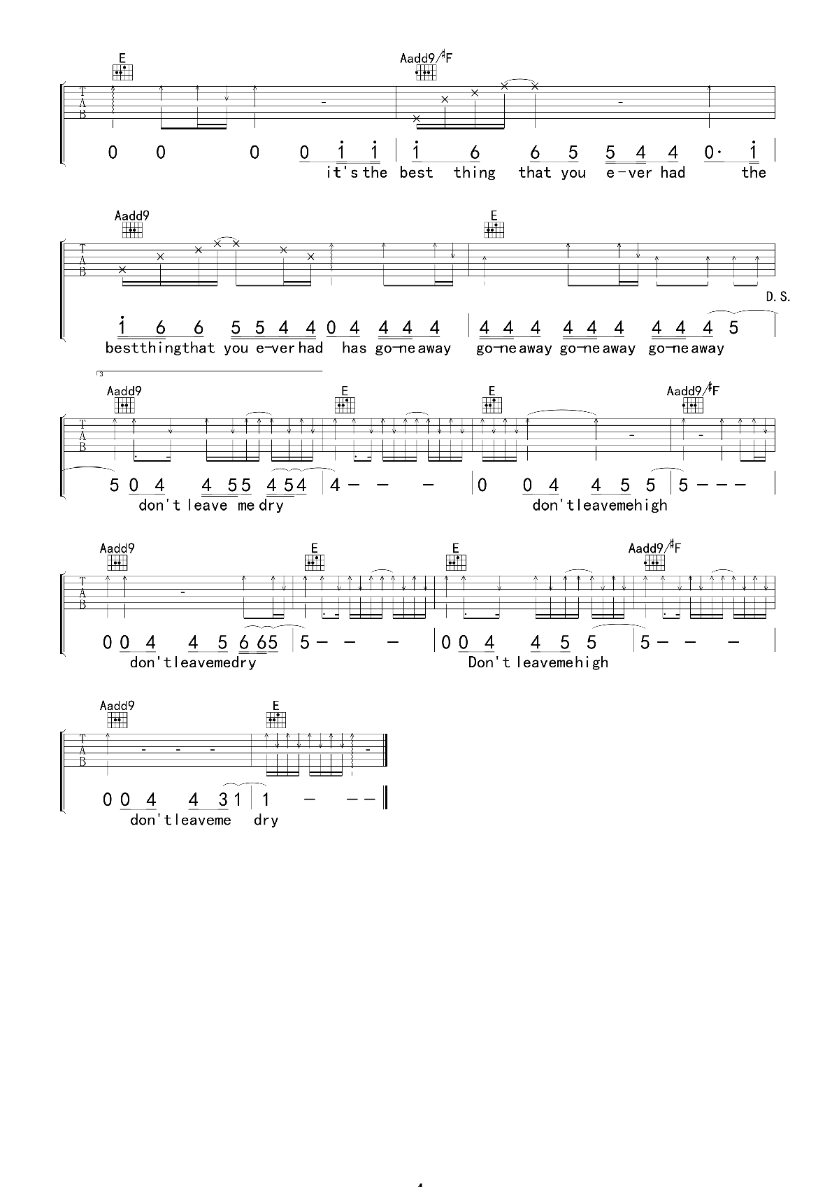 《High and Dry》吉他谱_六线谱E调_Radiohead乐队