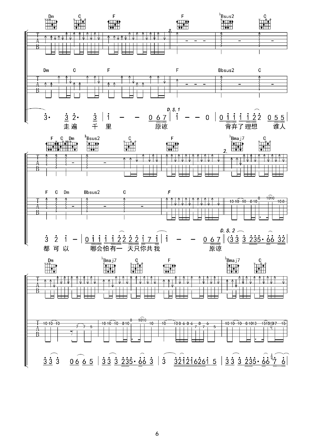 《海阔天空》吉他谱六线谱93年不插电演唱会版_beyond乐队