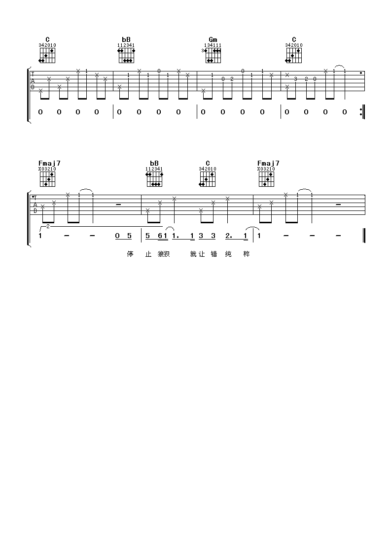 《一路向北》吉他谱六线谱F调和弦编配_周杰伦