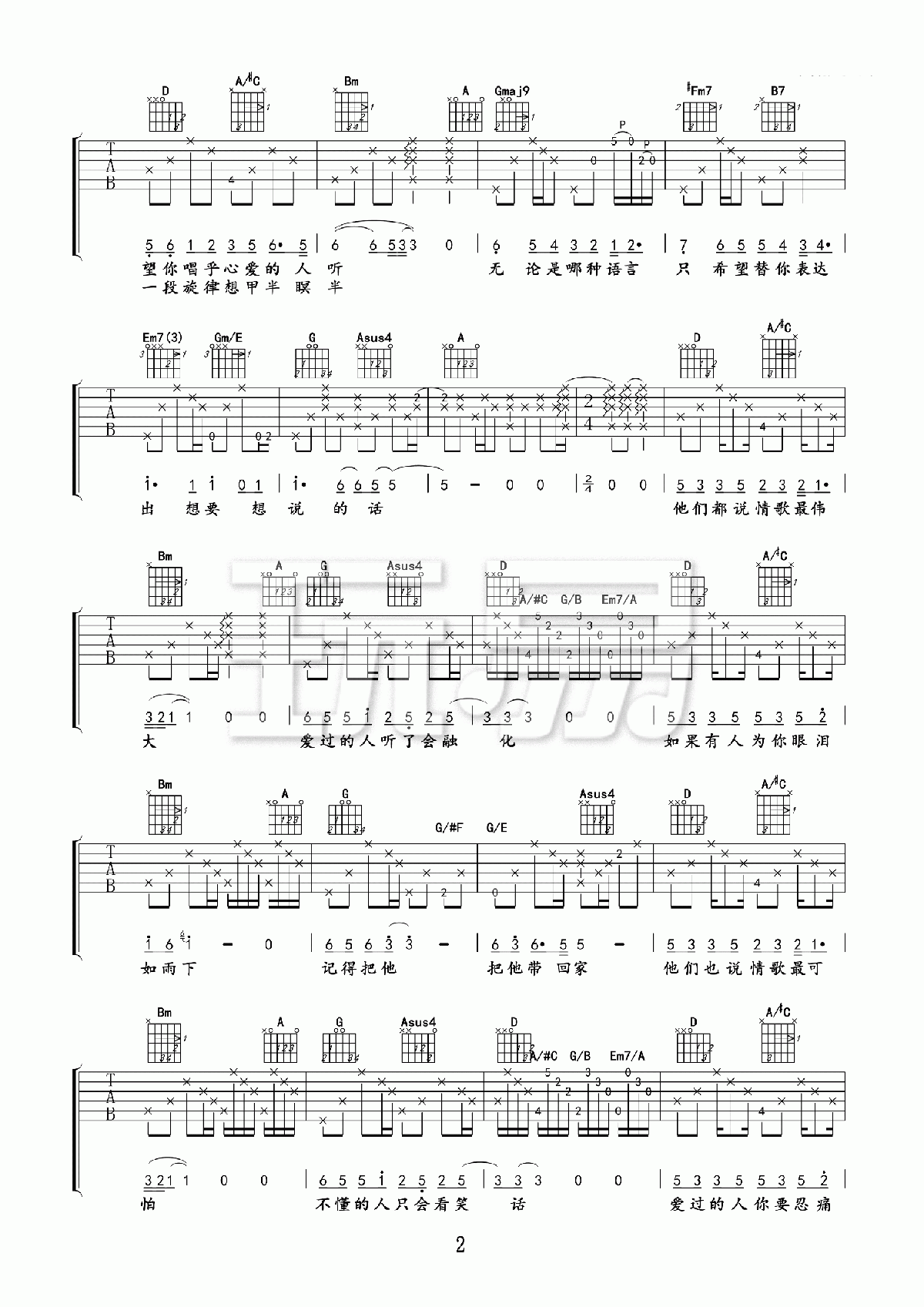 《国王的新歌》吉他谱六线谱_原调降E_游鸿明