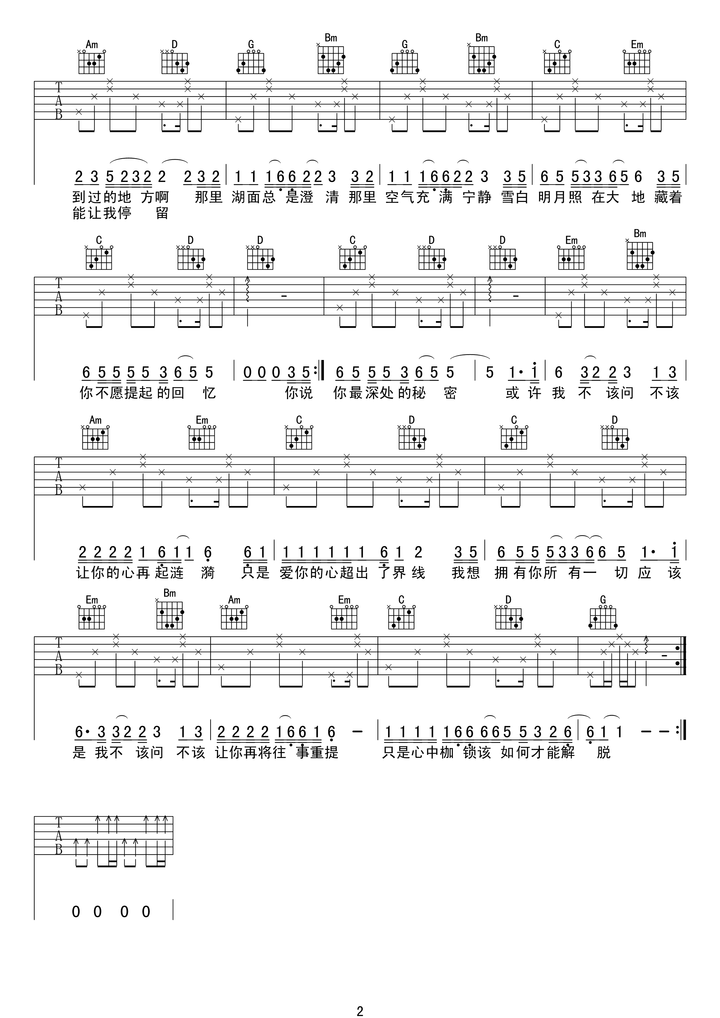 《挪威森林》吉他谱六线谱G调_伍佰