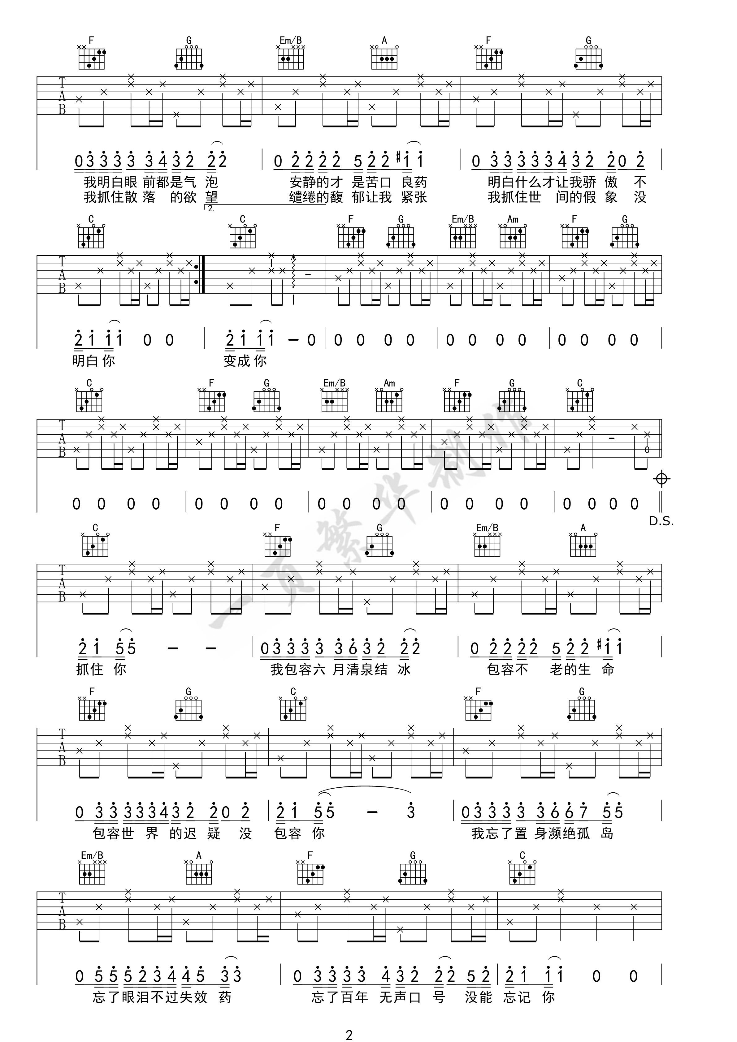 《奇妙能力歌》吉他谱六线谱C调_陈粒